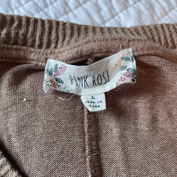 Pink Rose Super Soft V-neck Sweater with Ribbed Accents - Picture 3 of 6